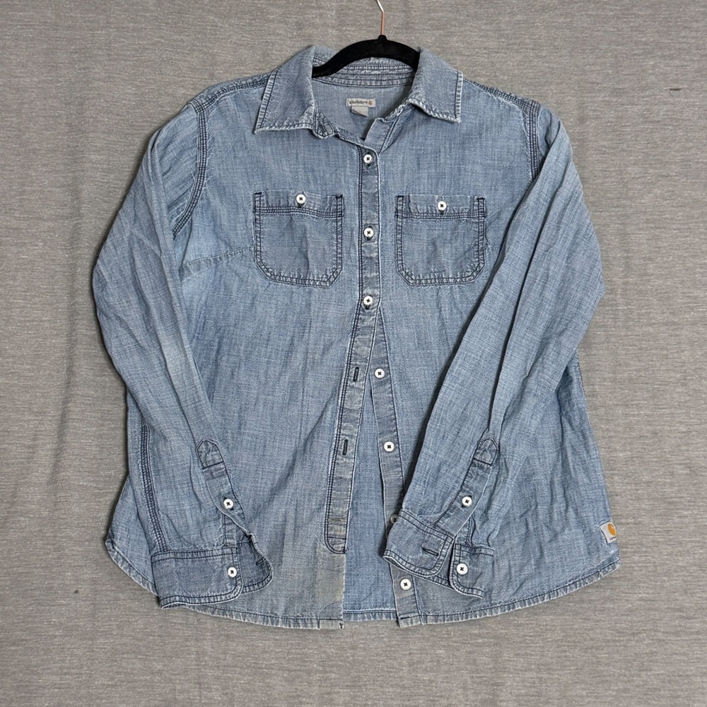 Carhartt Womens Chambray Work Shirt Long Sleeve Button Down Pockets Size S